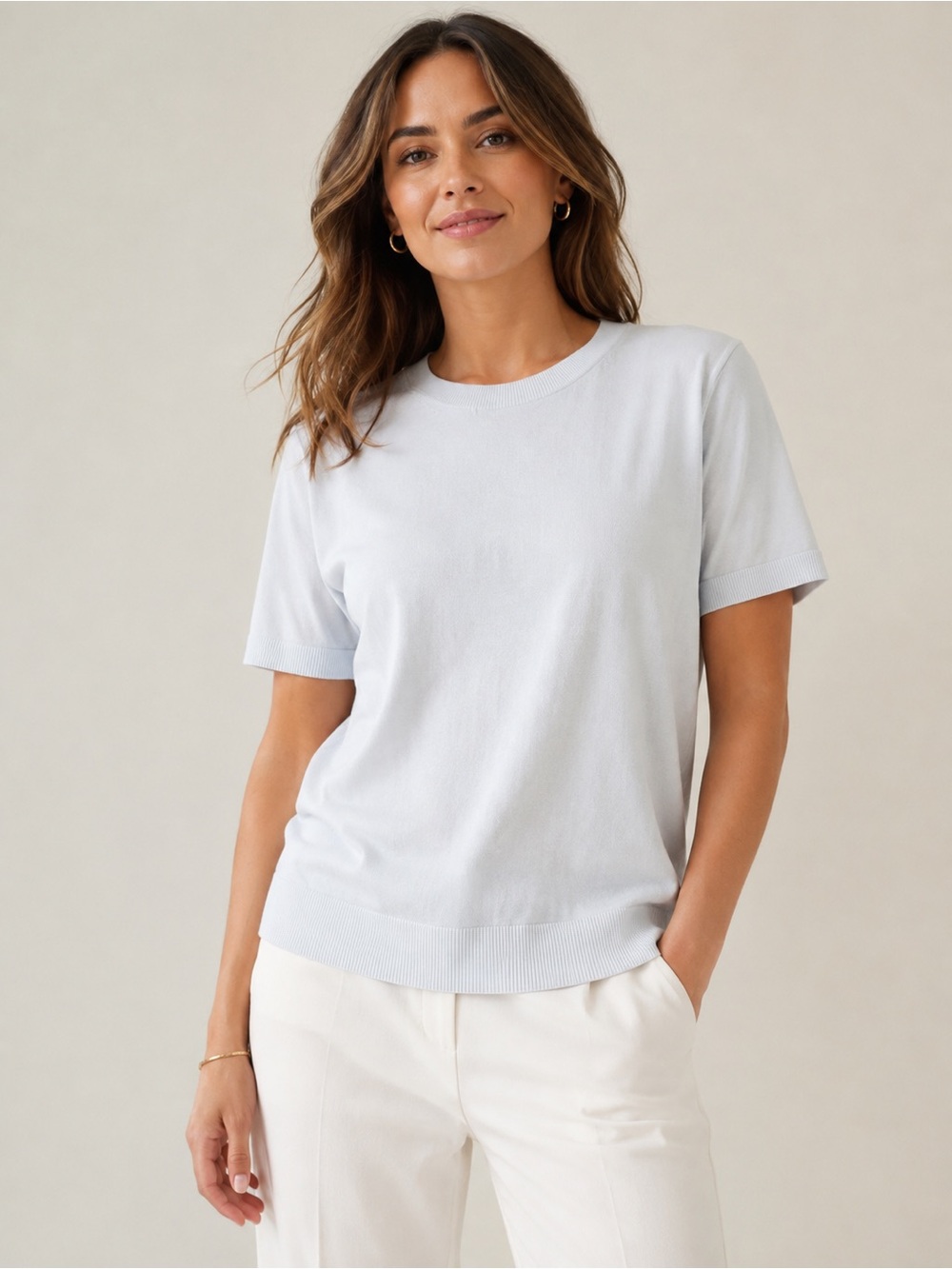 Banana Republic Forever Sweater Short Sleeve Crewneck Light Blue Size L NWT